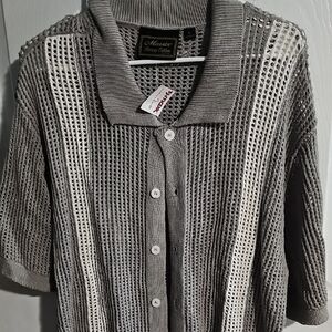 Men's Green and White Cardigan